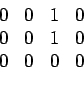 \begin{displaymath}\begin{array}{cccc} 0 & 0 & 1 & 0  0 & 0 & 1 & 0  0 & 0 & 0 & 0 \end{array}\end{displaymath}