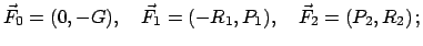 $\displaystyle \vec{F}_{0} = (0, -G), \quad \vec{F}_{1} = (-R_{1},P_{1}), \quad
\vec{F}_{2} = (P_{2},R_{2})  ;
$