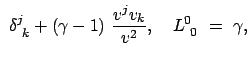 $\displaystyle  \delta^j_{ k} + (\gamma - 1)  \frac{v^{j} v_{k}}{v^2} ,
\quad L^0_{ 0}  =  \gamma ,$