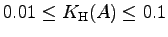 $0.01 \leq K_{{\rm H}}(A) \leq 0.1$